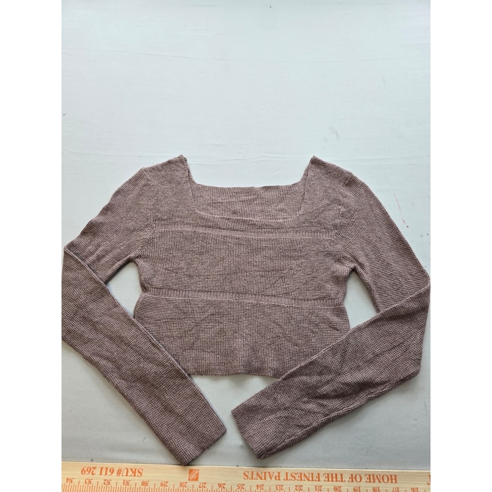 SHEIN Mauve Marled Knit Cropped Sweater Square Neck Long Sleeve Size L 8/10